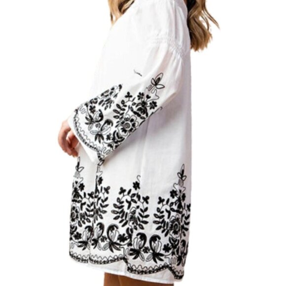 Women Bell Sleeve Dress, Off The Shoulder Dress, Embroidered Dress - Picture 3 of 6